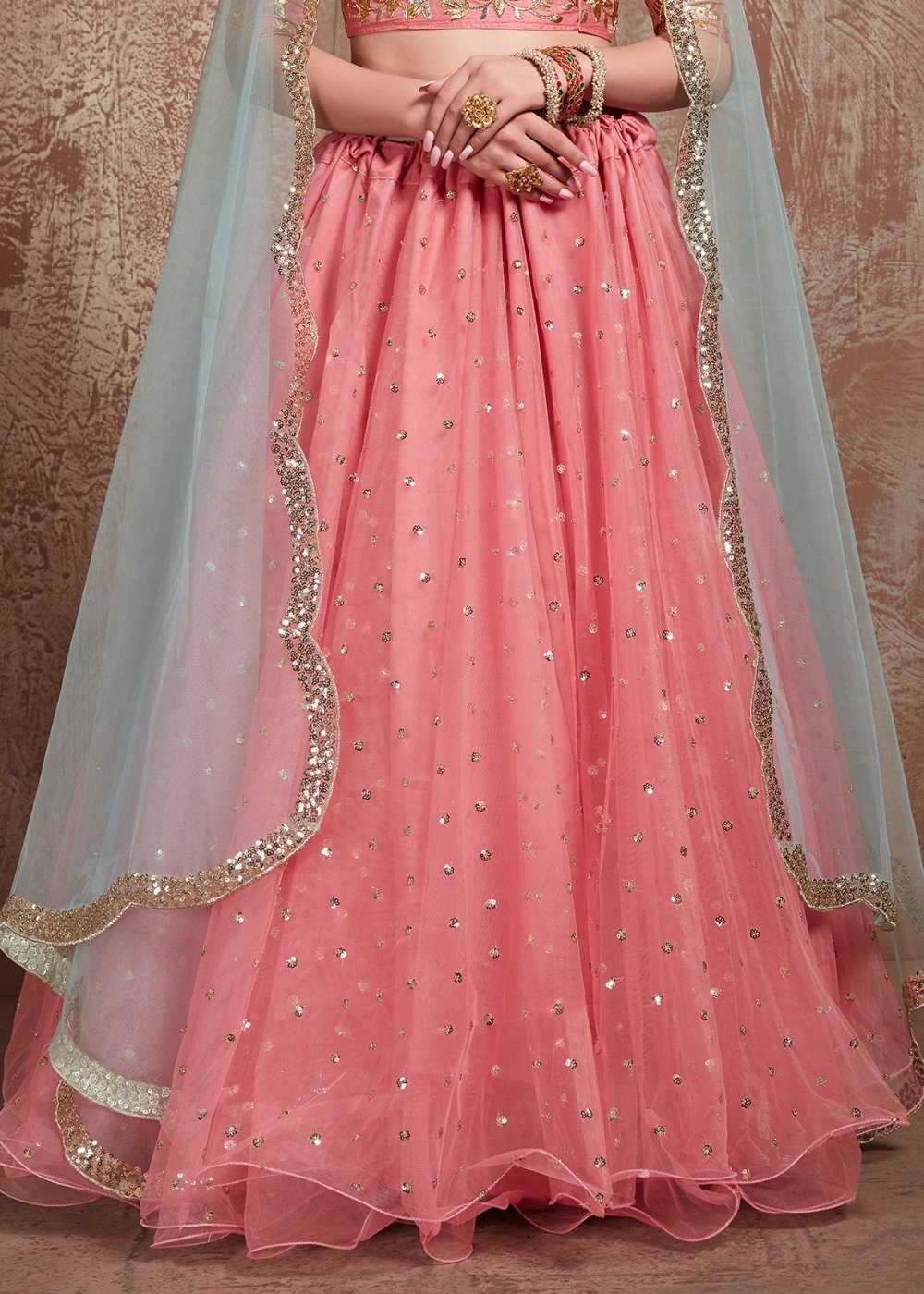 Buy MySilkLove Mona Lisa Pink Designer Soft Net Lehenga Choli Online