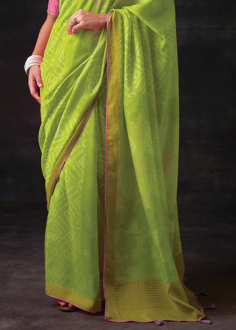 Buy MySilkLove Earls Green Bandhani Print Soft Silk Saree Online