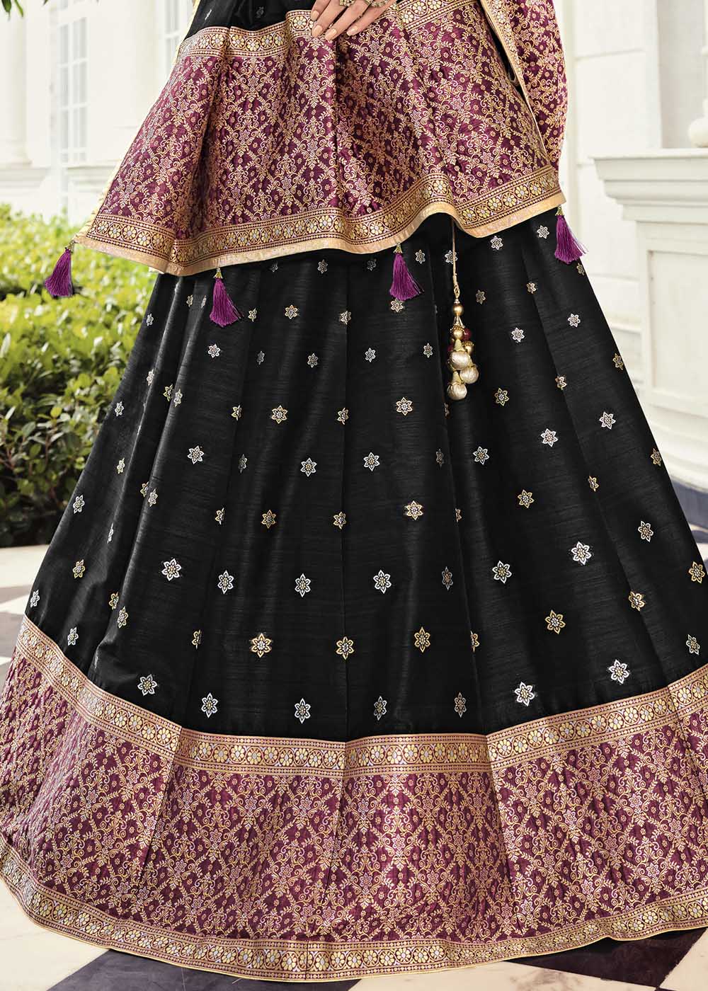 Buy MySilkLove Cod Gray Black and Purple Banarasi Silk Lehenga Choli Online