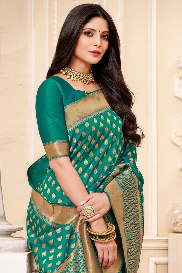 MySilkLove Observatory Green Woven Banarasi Saree