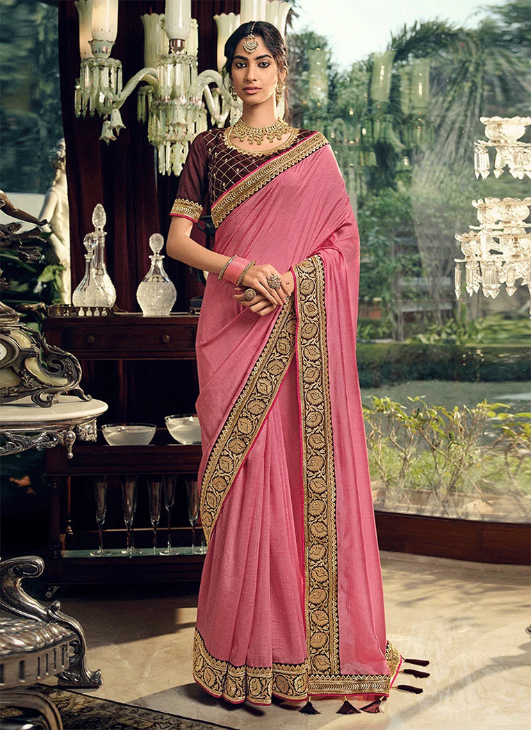 Buy MySilkLove Cinnamon Pink and Brown Designer Silk Saree Online