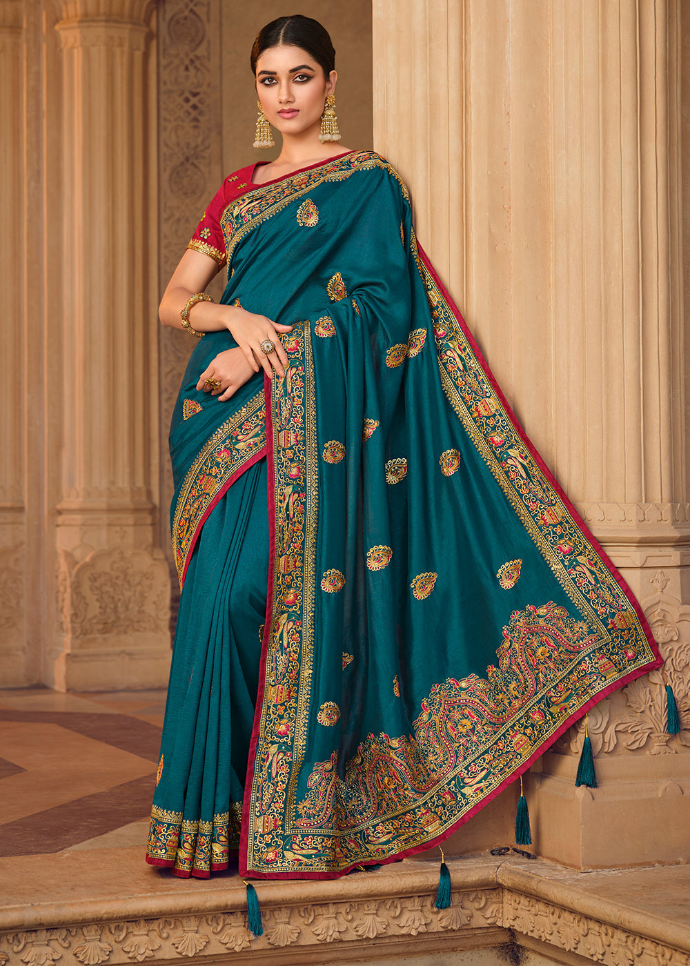 Buy MySilkLove Elephant Blue Woven Banarasi Saree with Embroidery Work Online