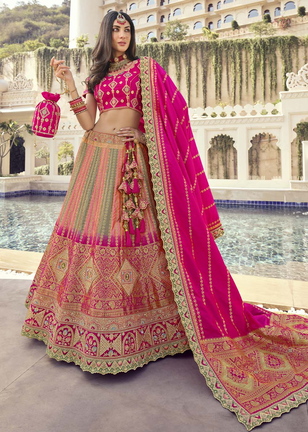 Buy MySilkLove Cabaret Pink Banarasi Silk Lehenga Choli Online