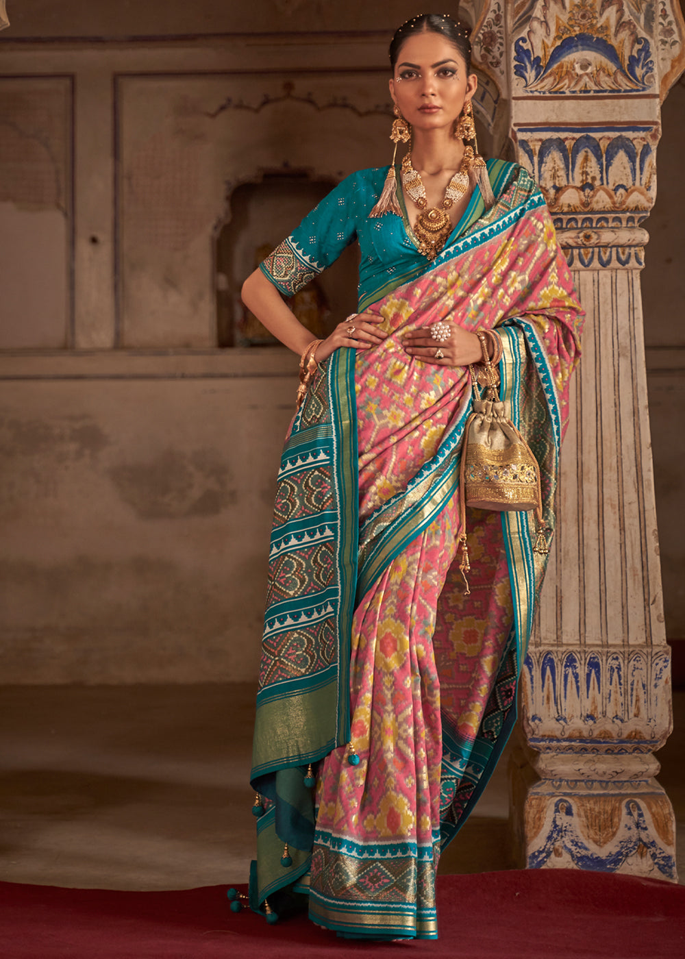 Buy MySilkLove Geraldine Pink and Blue Patola Silk Saree Online