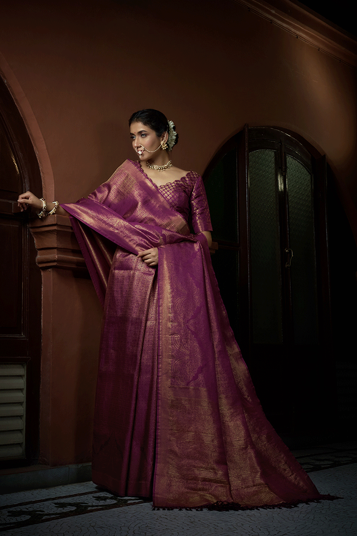 Buy MySilkLove Cannon Purple Handloom Woven Kanjivaram Saree Online
