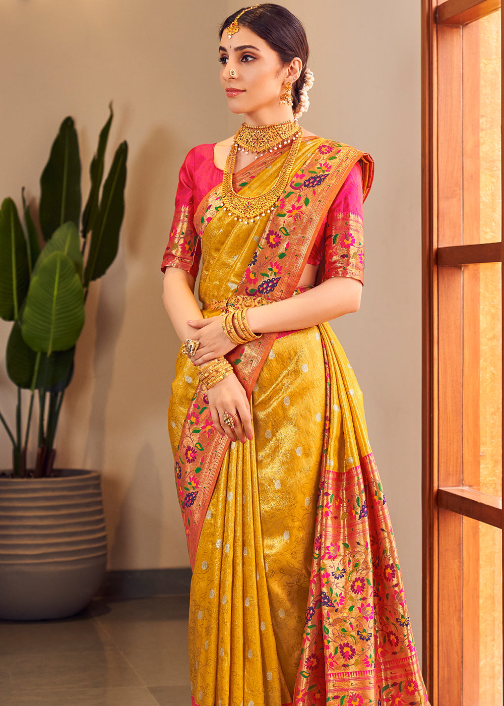 Buy MySilkLove Gorse Yellow Woven Paithani Silk Saree Online