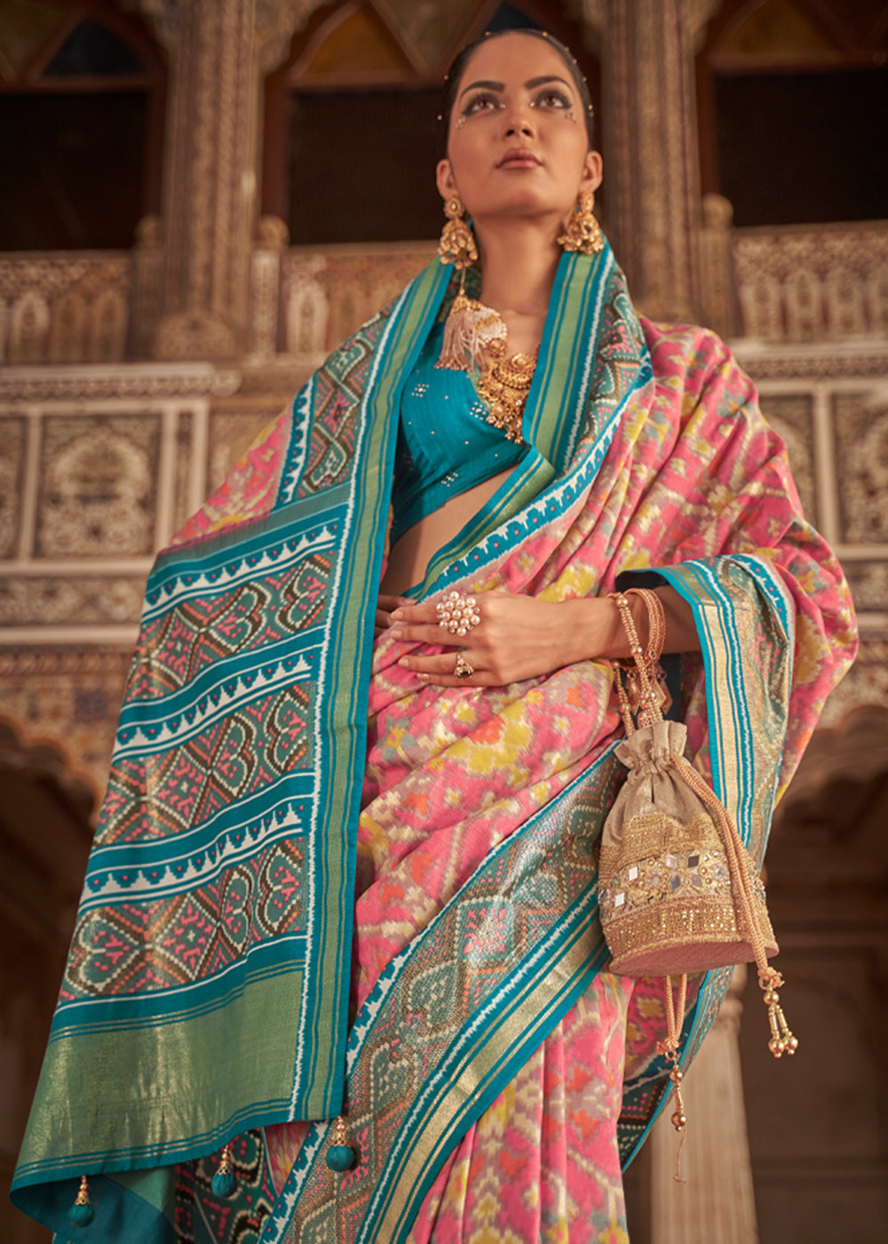 Buy MySilkLove Geraldine Pink and Blue Patola Silk Saree Online