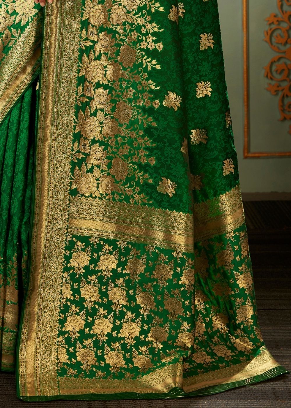 Buy MySilkLove Parsley Green Handloom woven Banarasi Saree Online