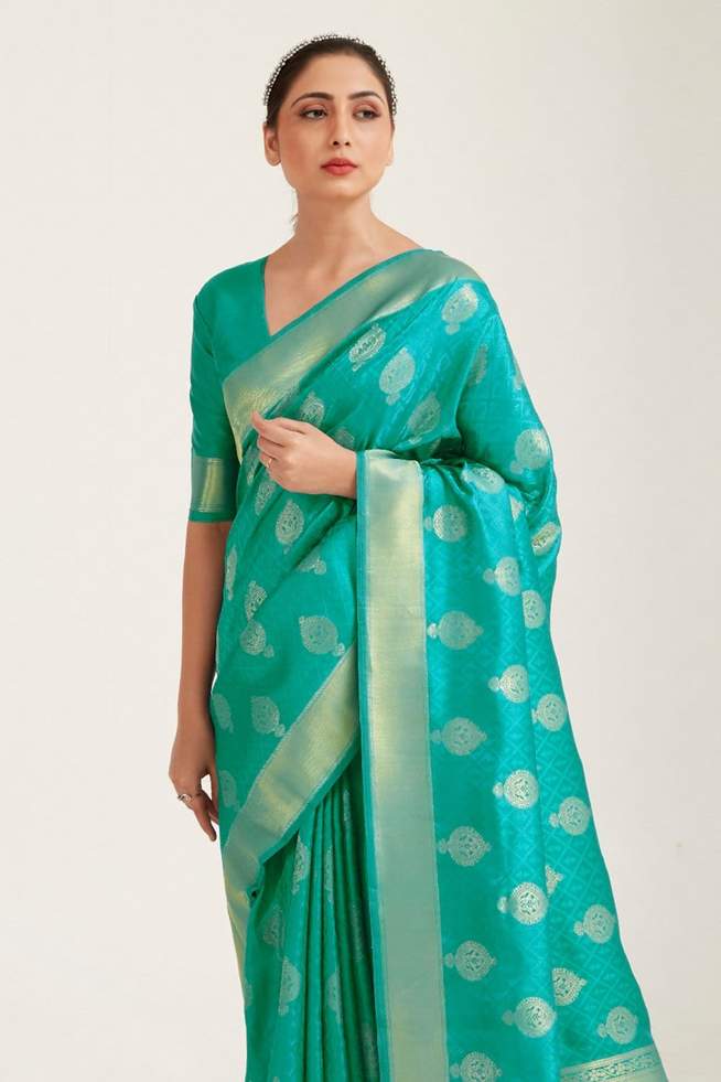 Buy MySilkLove Tradewind Blue Zari Woven Banarasi Saree Online