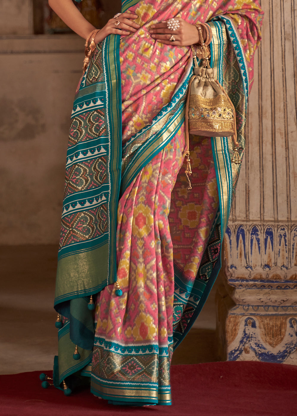 Buy MySilkLove Geraldine Pink and Blue Patola Silk Saree Online