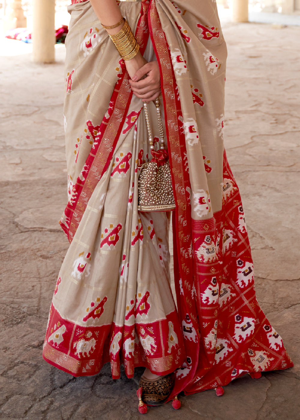 Buy MySilkLove Grain Brown and Red Printed Patola Silk Saree Online