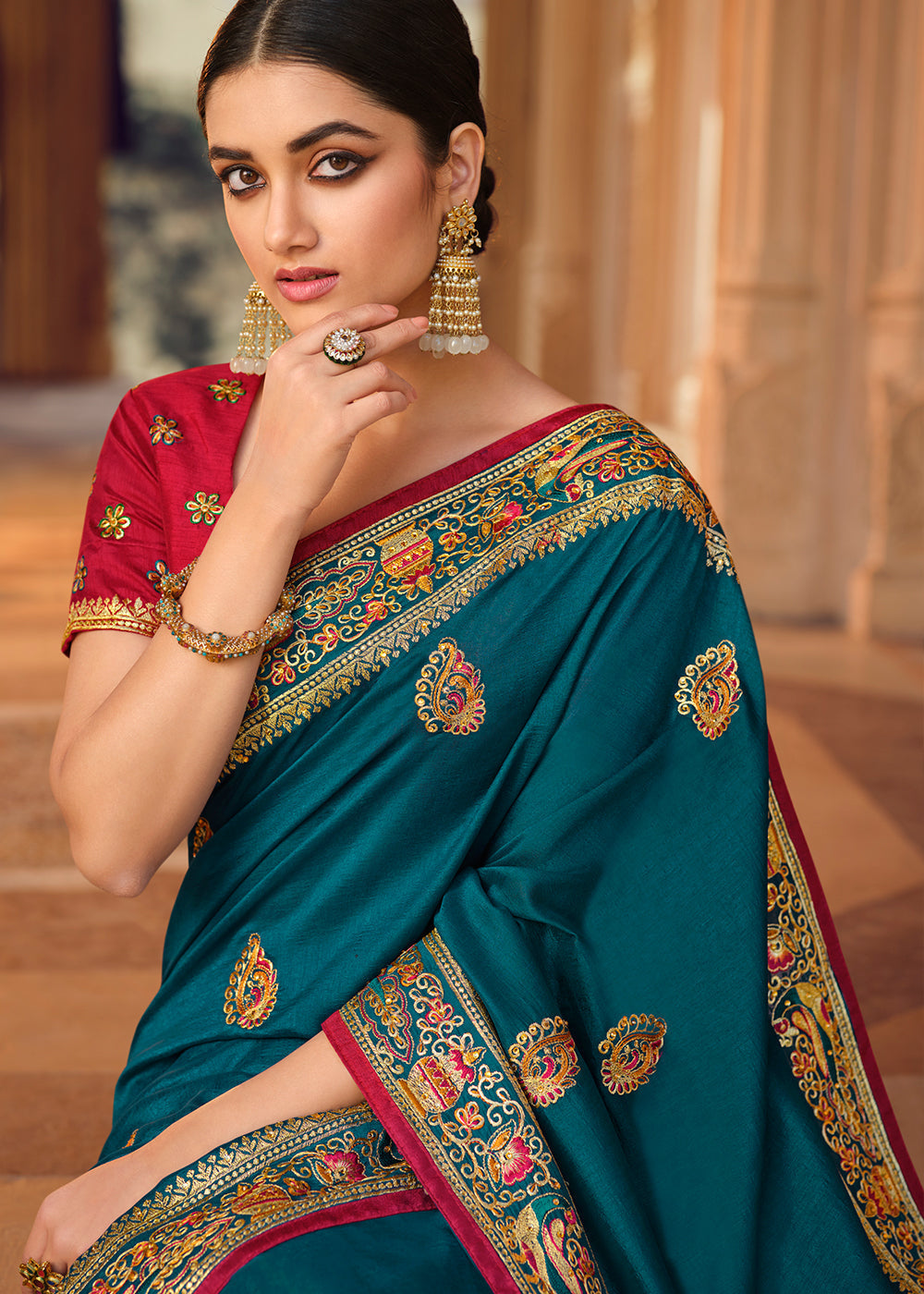 Buy MySilkLove Elephant Blue Woven Banarasi Saree with Embroidery Work Online