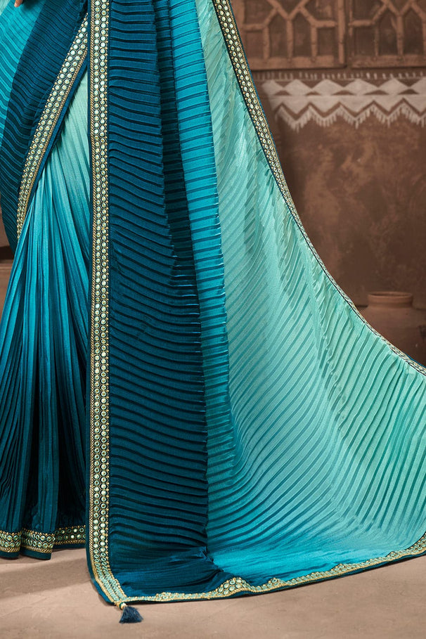 Buy MySilkLove Riptide Blue Dual Tone Chiffon Saree Online