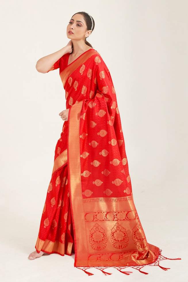 Buy MySilkLove Crimson Red Zari Woven Banarasi Saree Online