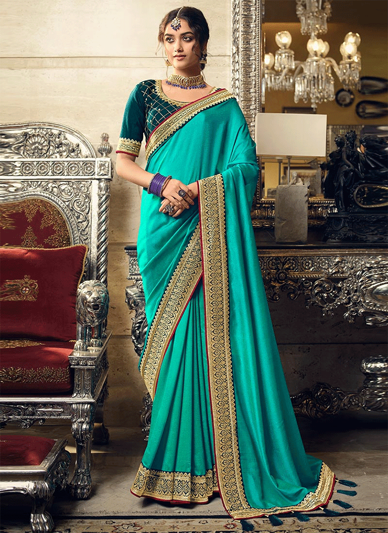 Buy MySilkLove Paradiso Blue Designer Silk Saree Online