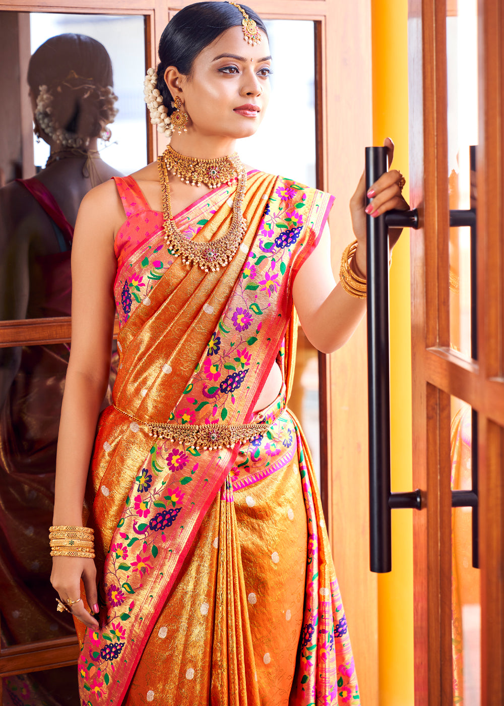 Buy MySilkLove Ochre Orange Woven Paithani Silk Saree Online