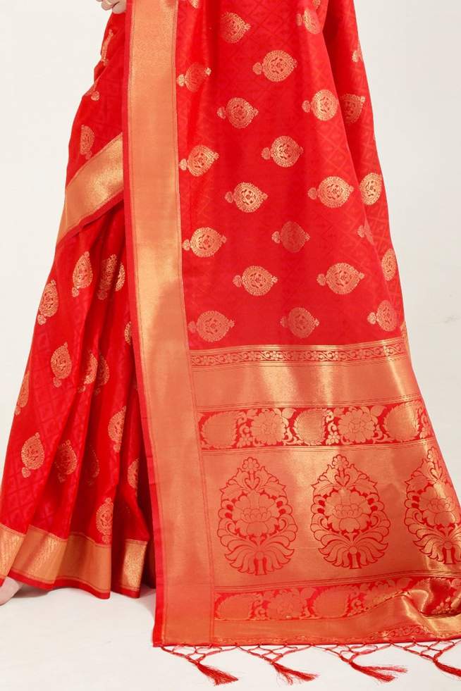 Buy MySilkLove Crimson Red Zari Woven Banarasi Saree Online