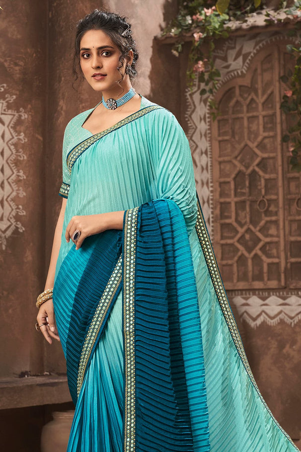 Buy MySilkLove Riptide Blue Dual Tone Chiffon Saree Online