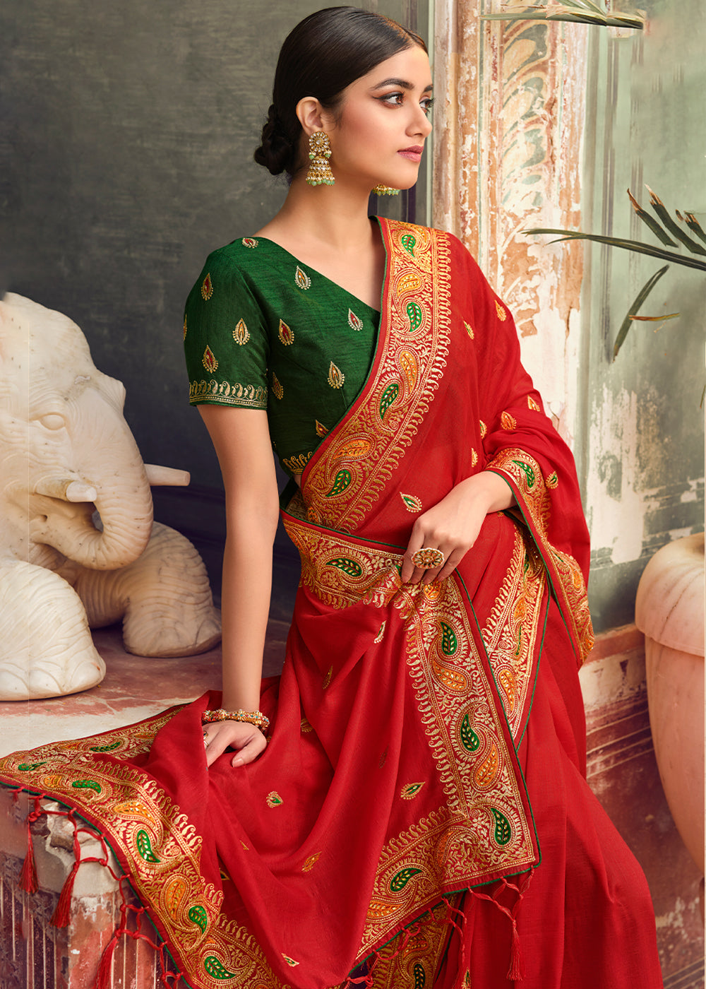 MySilkLove Mojo Red Woven Banarasi Saree with Embroidery Work