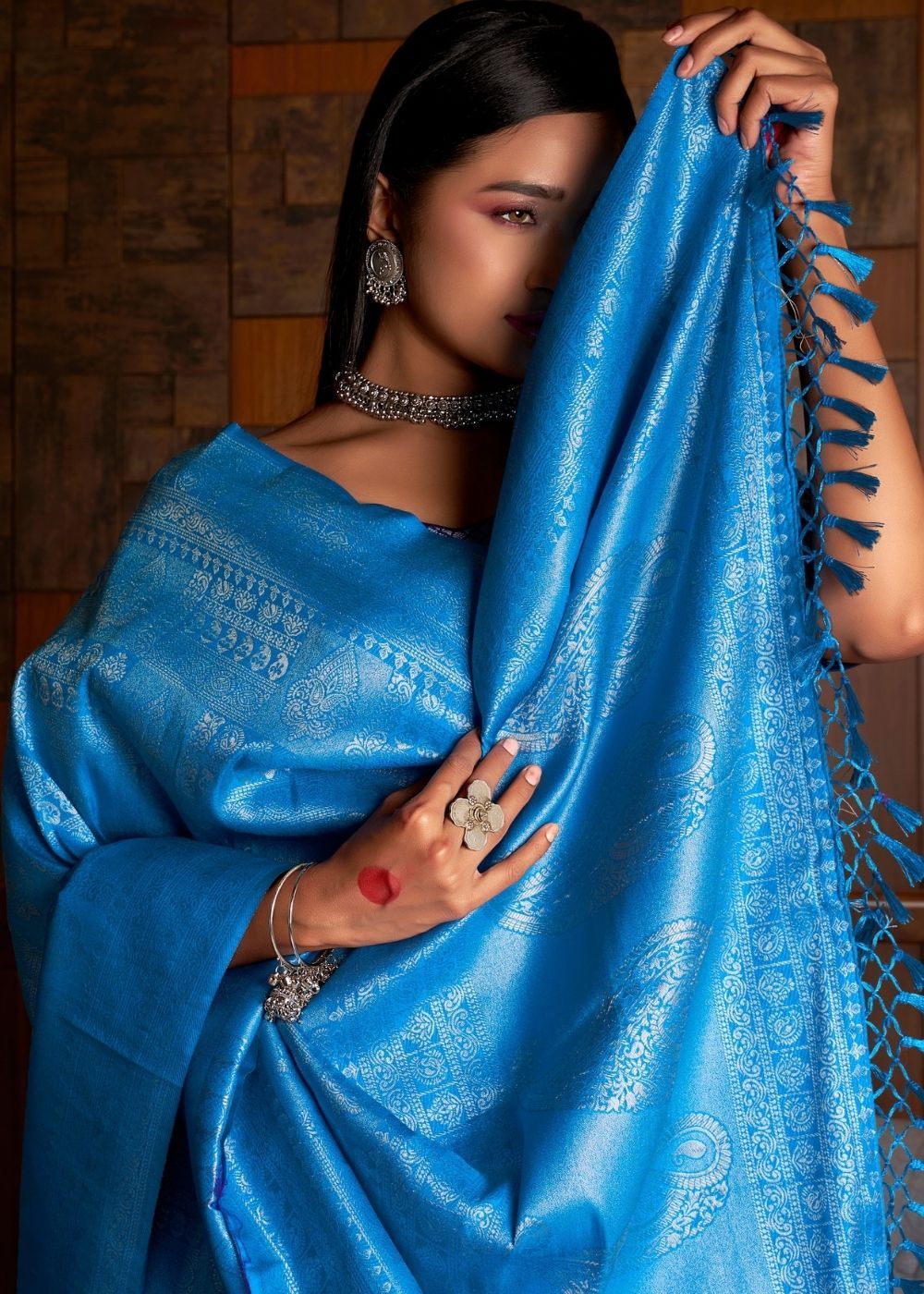 Buy MySilkLove Viking Blue Zari Woven Kanjivaram Silk Saree Online