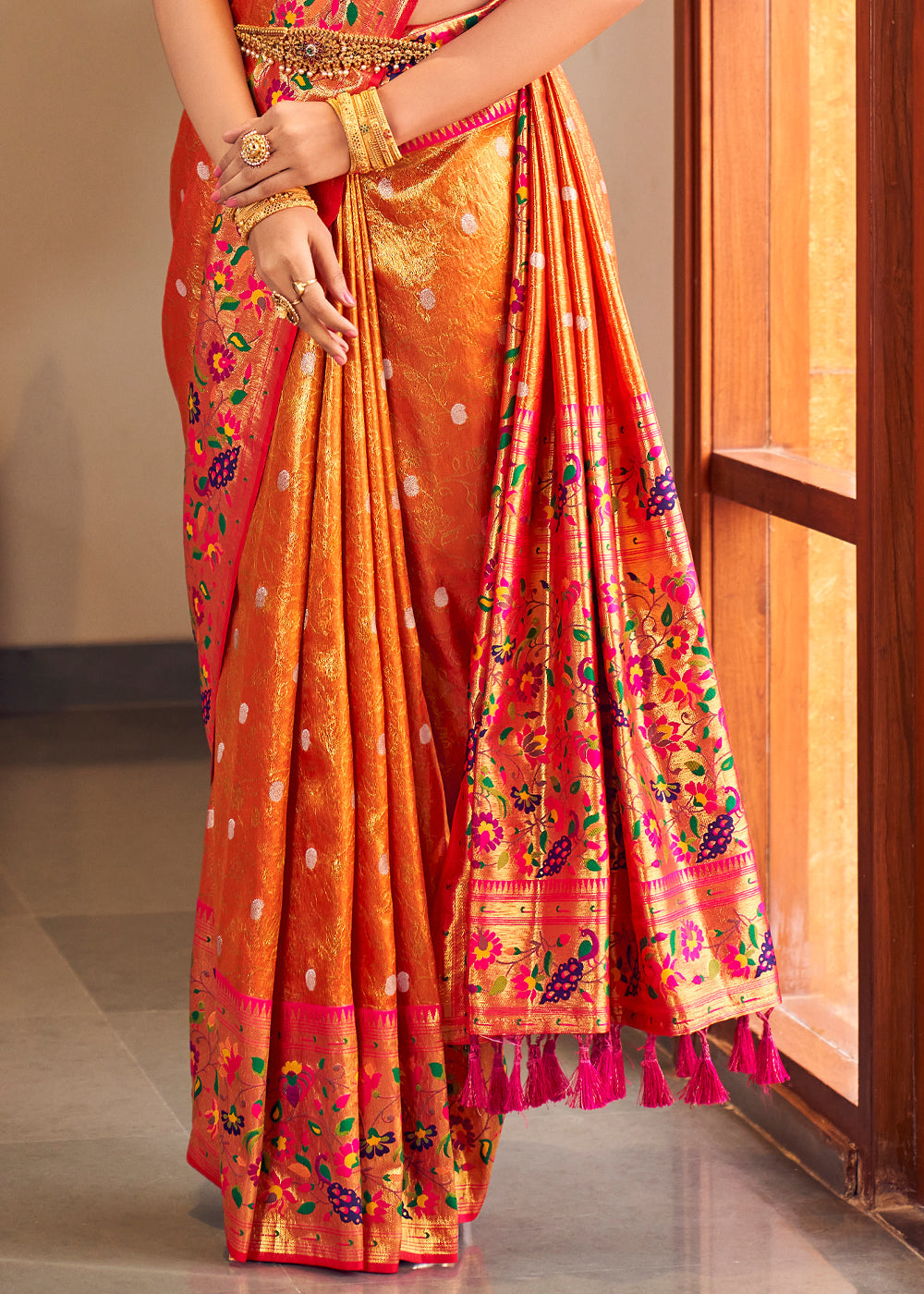 Buy MySilkLove Ochre Orange Woven Paithani Silk Saree Online