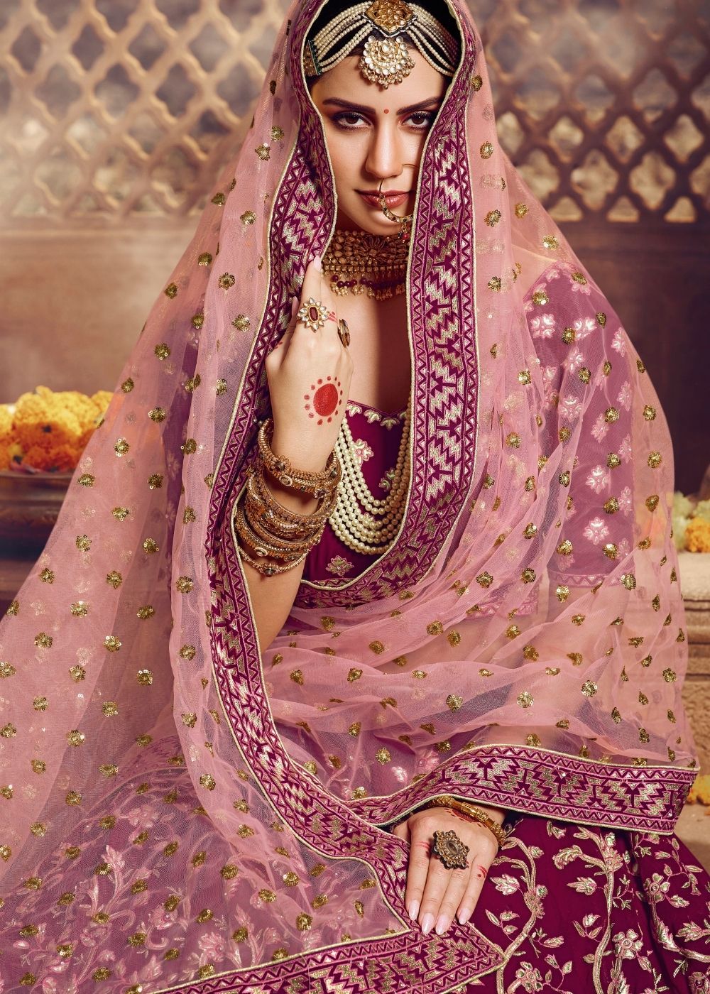 Buy MySilkLove Wine Purple Georgette Bridal Lehenga Choli Online