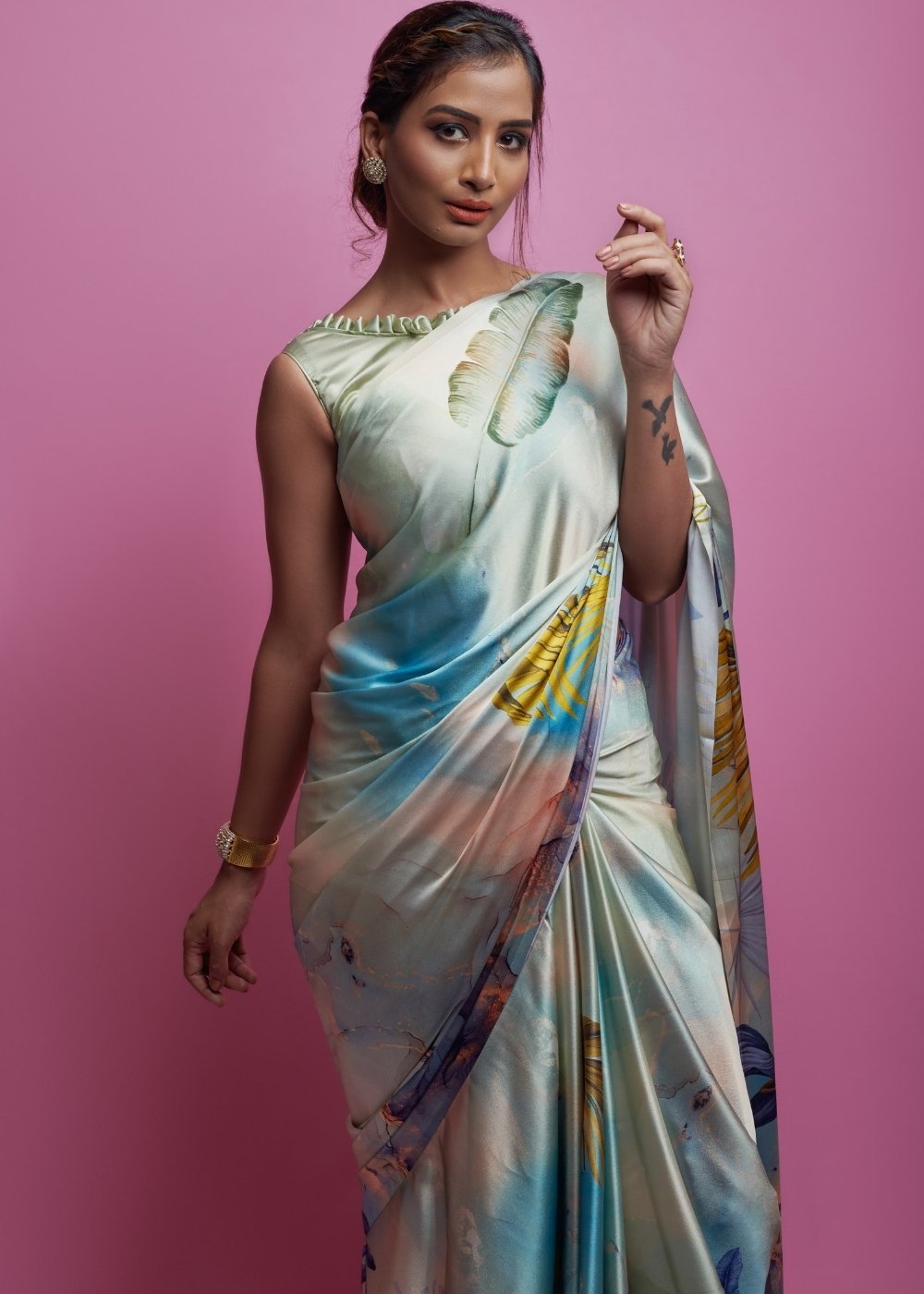 Buy MySilkLove Pewter Grey Satin Silk Saree Online