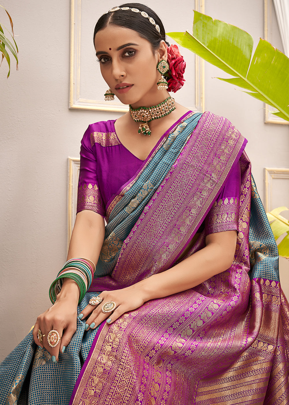 Buy MySilkLove Nandor Blue and Purple Zari Woven Banarasi Saree Online