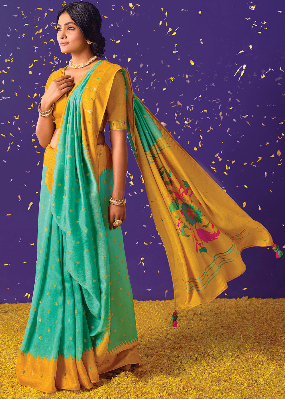 MySilkLove Vista Blue Printed Paithani Saree With Embroidered Blouse