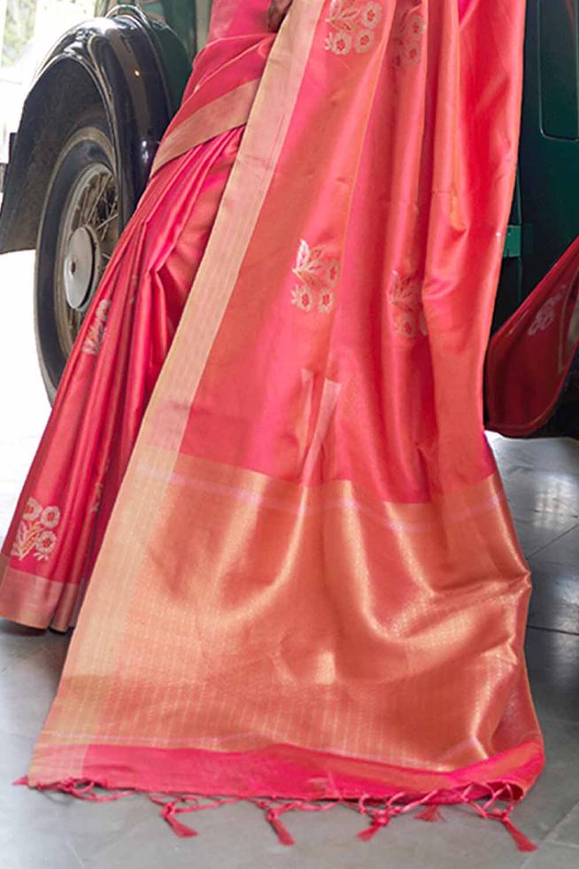 Buy MySilkLove Mahogany Pink Zari Woven Chanderi Banarasi Saree Online
