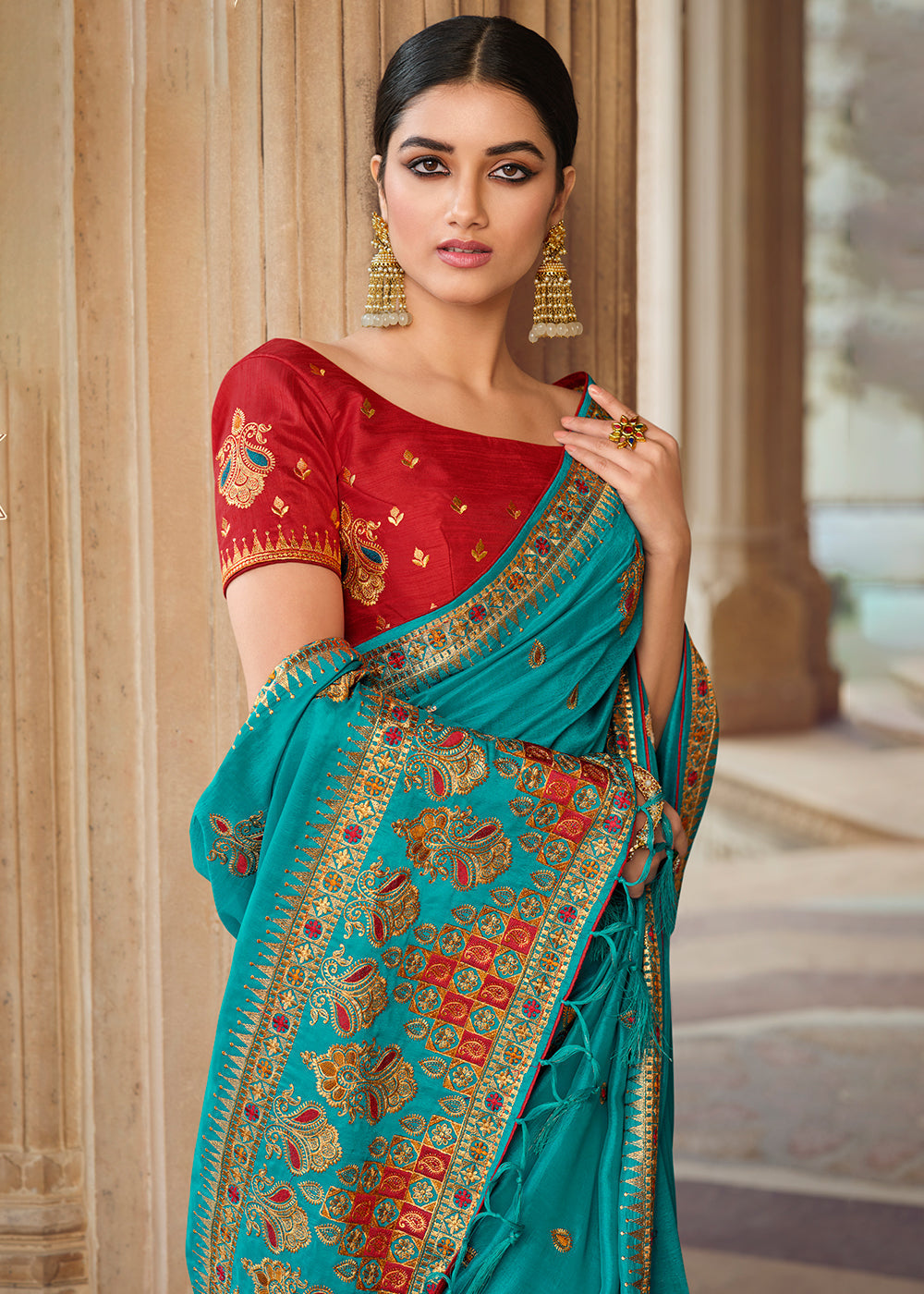 Buy MySilkLove Breaker Blue Woven Banarasi Saree with Embroidery Work Online