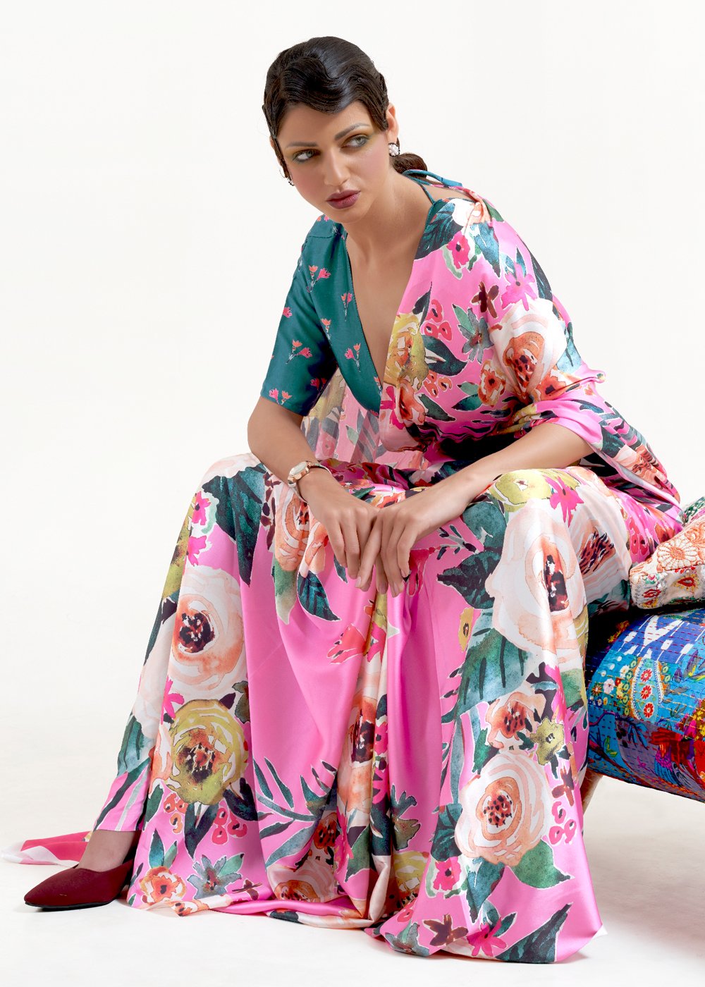 Buy MySilkLove Mauvelous Pink Printed Satin Silk Saree Online