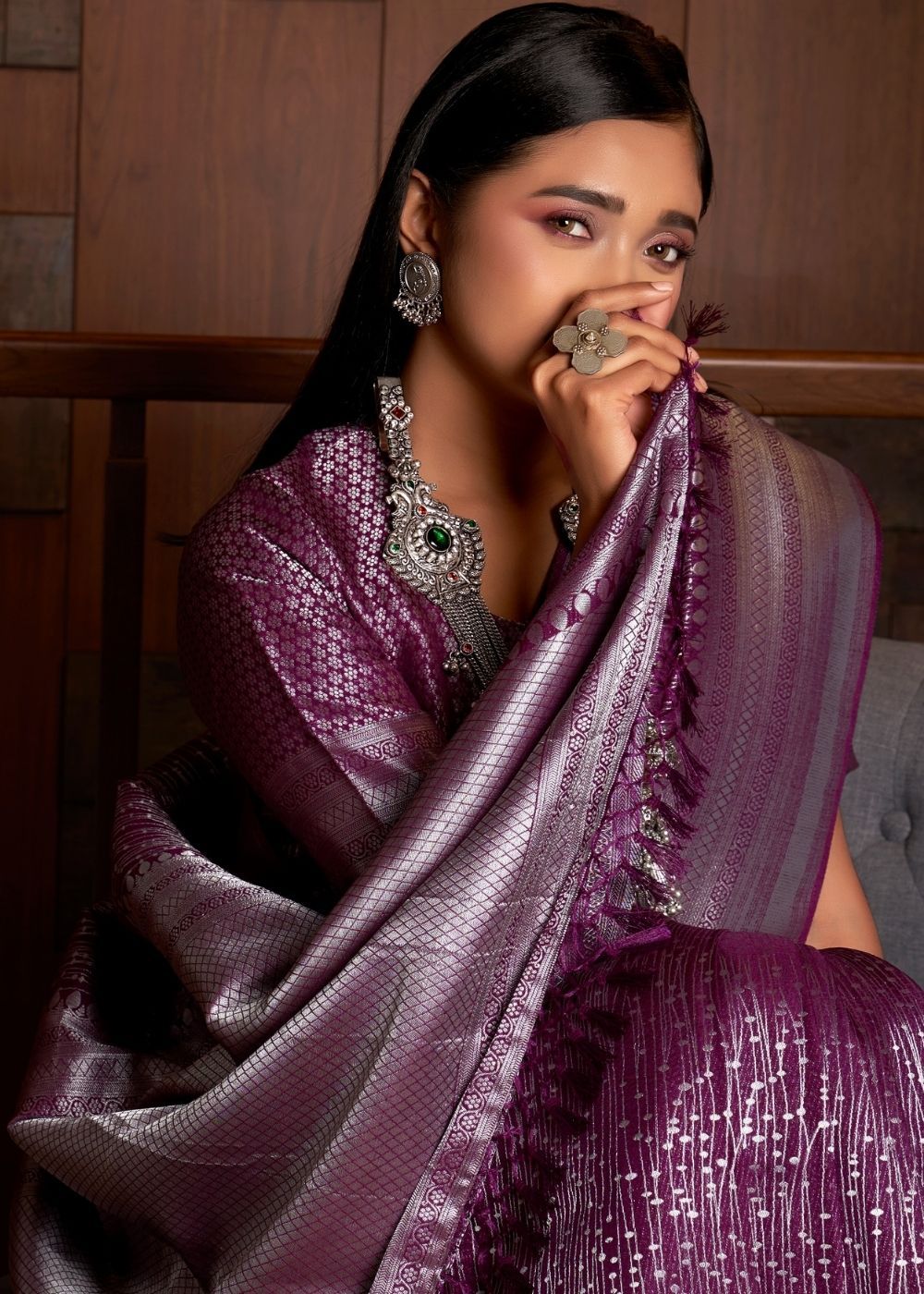 Buy MySilkLove Eggplant Purple Zari Woven Kanjivaram Silk Saree Online