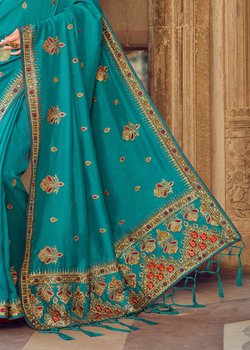 Buy MySilkLove Breaker Blue Woven Banarasi Saree with Embroidery Work Online