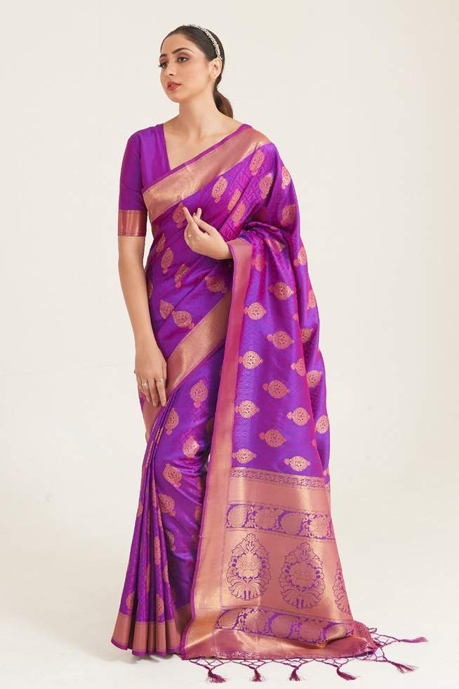 Buy MySilkLove Eminence Purple Zari Woven Banarasi Saree Online