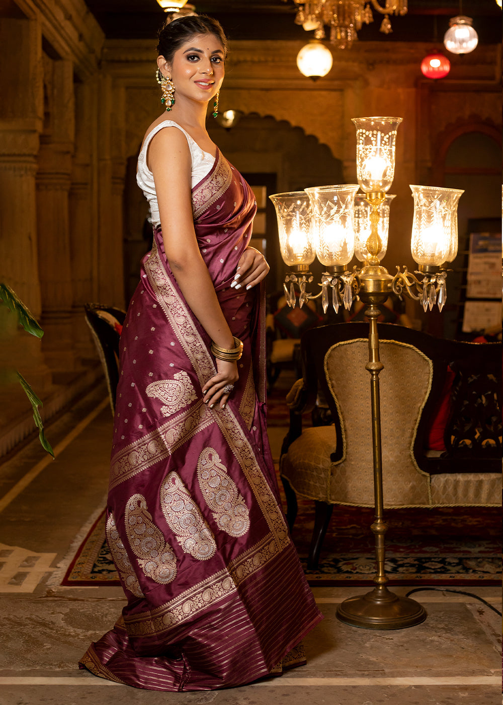 Buy MySilkLove Thorns Purple Hand Woven Katan Pure Silk Saree Online