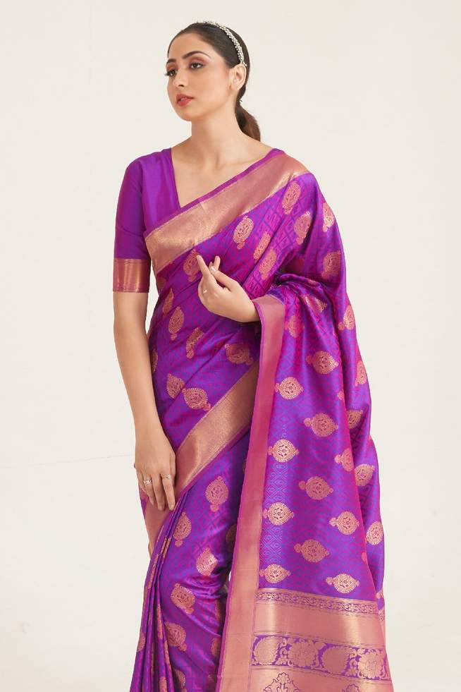 MySilkLove Eminence Purple Zari Woven Banarasi Saree