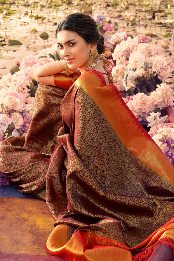 Buy MySilkLove Spicy Brown and Red Woven Kanjivaram Saree Online