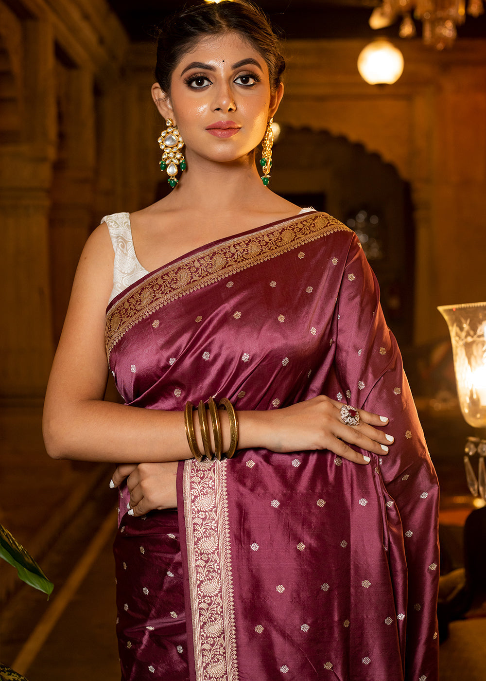 Buy MySilkLove Thorns Purple Hand Woven Katan Pure Silk Saree Online