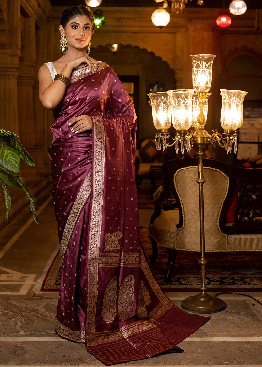 Buy MySilkLove Thorns Purple Hand Woven Katan Pure Silk Saree Online