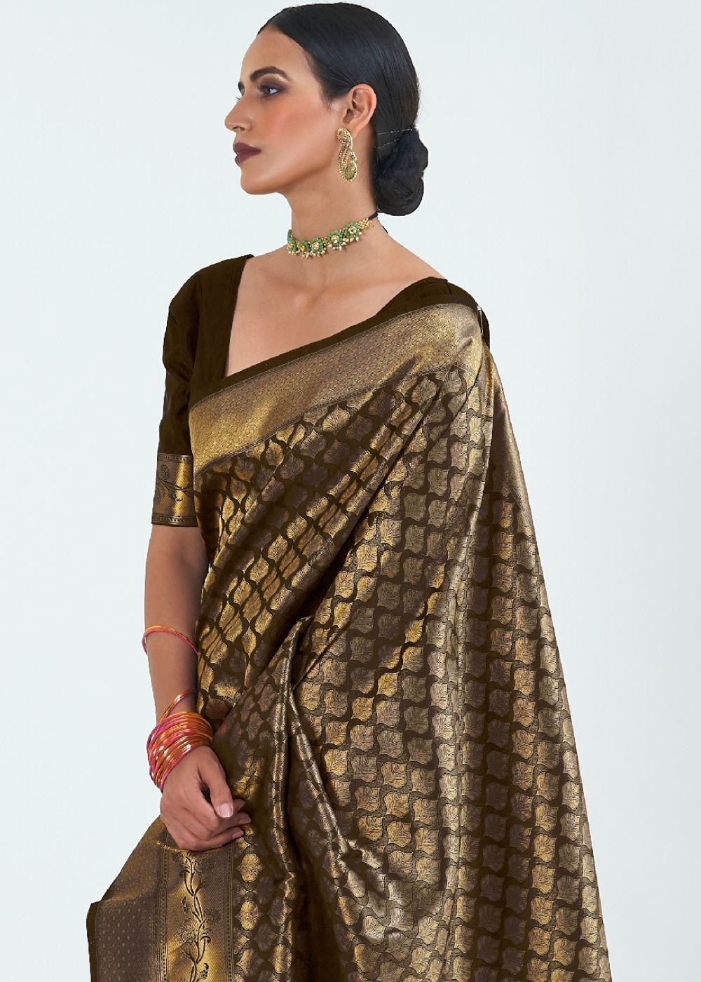 Buy MySilkLove Jacko Bean Brown Zari Woven Kanjivaram Silk saree Online