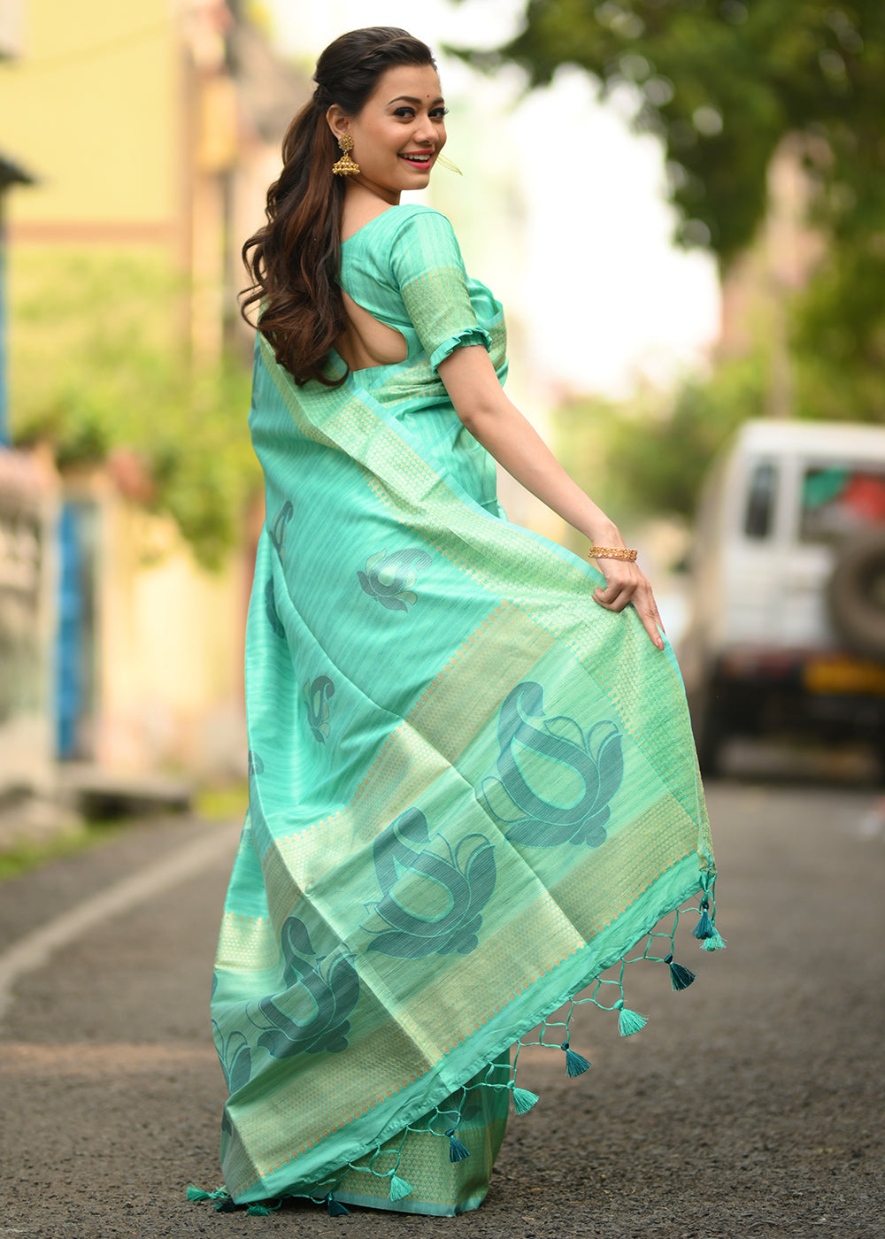 MySilkLove Ocean Green Woven Soft Silk Saree