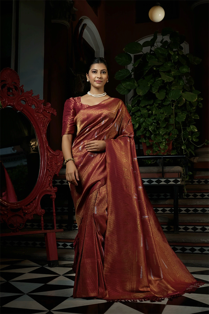 Buy MySilkLove Sepia Skin Brown Zari Woven Kanjivaram Saree Online