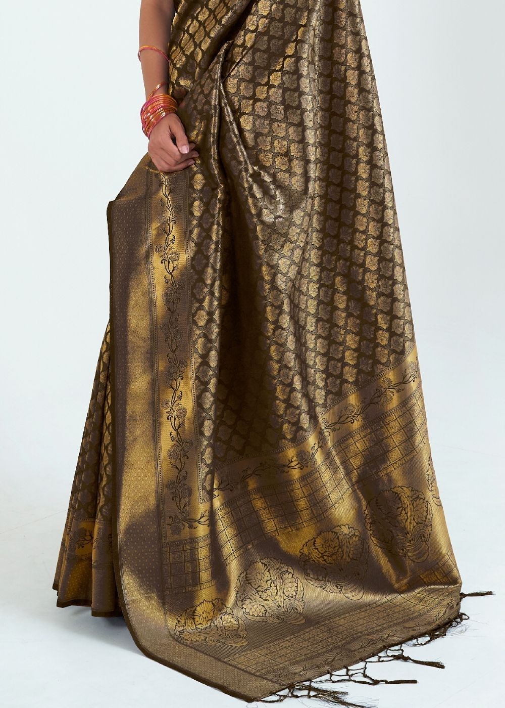 Buy MySilkLove Jacko Bean Brown Zari Woven Kanjivaram Silk saree Online