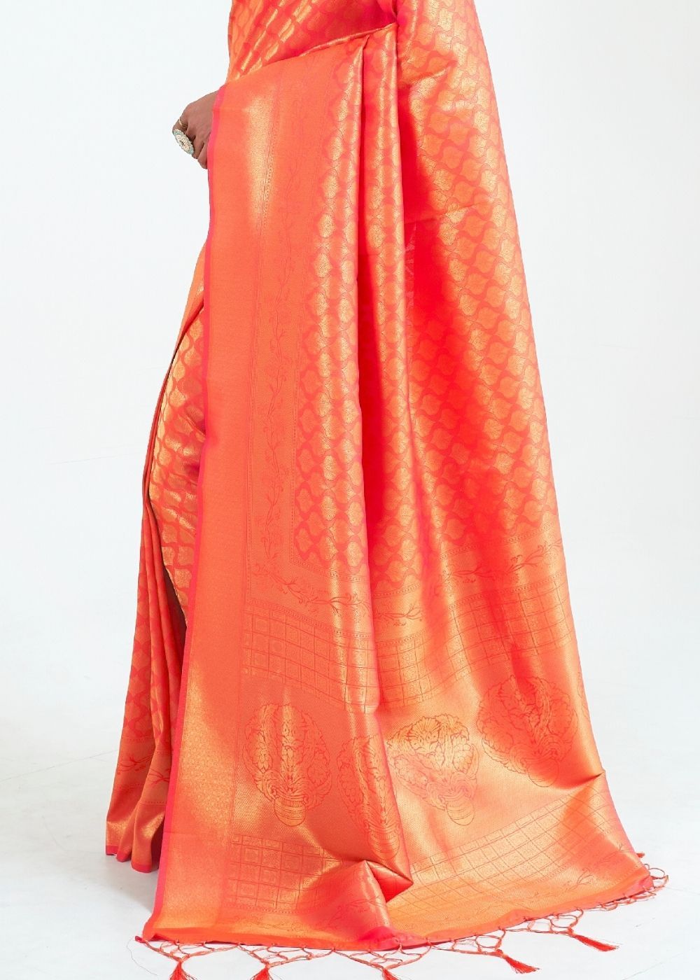 Buy MySilkLove Tart Orange Zari Woven kanjivaram silk Saree Online