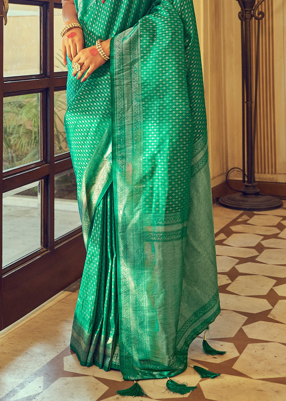 Buy MySilkLove Pine Green Zari Woven Kanjivaram Silk Saree Online