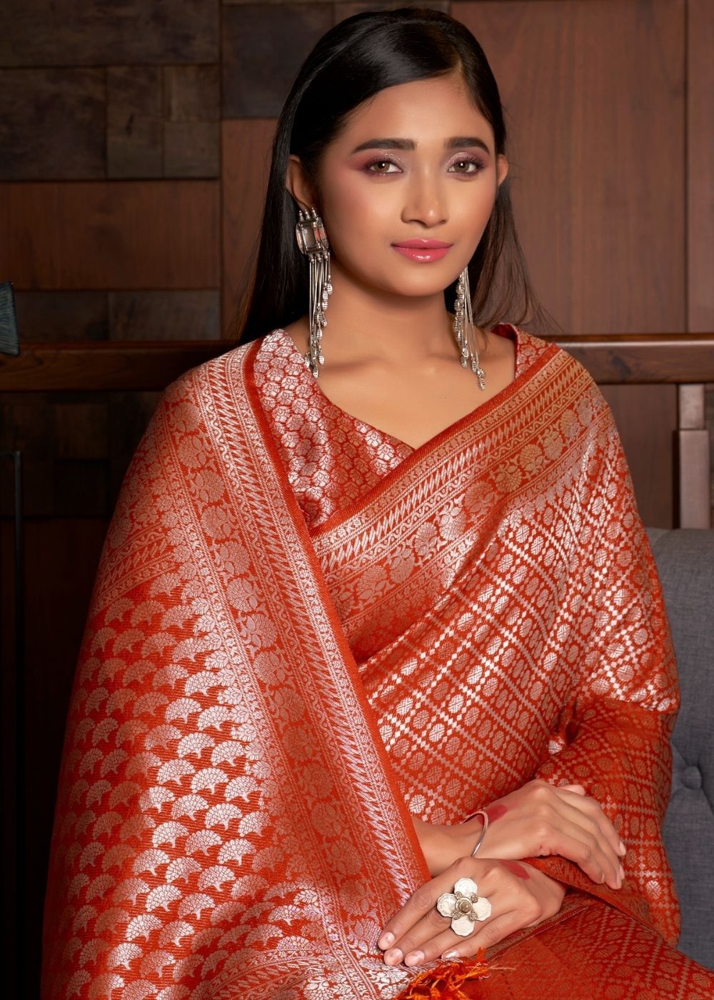 MySilkLove Valencia Red Zari Woven Kanjivaram Silk Saree