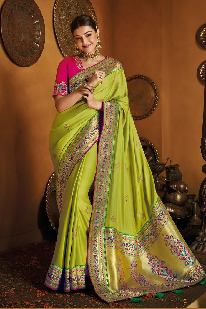 Buy MySilkLove Parrot Green Handloom Zari Woven Designer Paithani Saree - MySilkLove Online