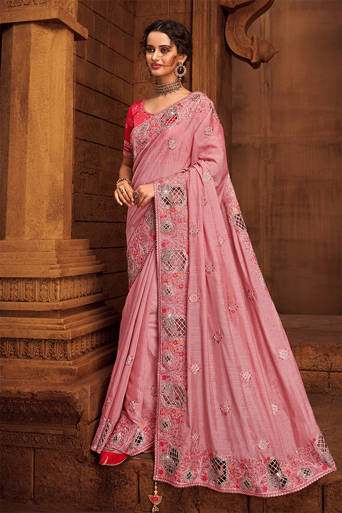 Buy MySilkLove Petite Pink Zari Woven Organza Saree Online