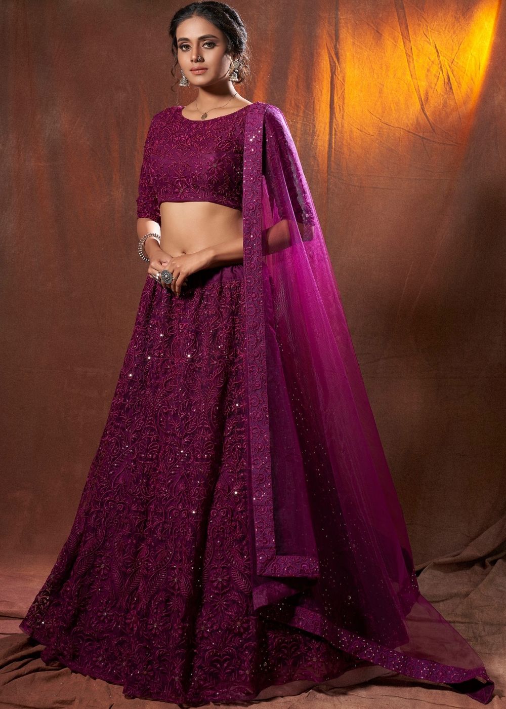 Buy MySilkLove Camelot Purple Designer Soft Net Lehenga Choli Online